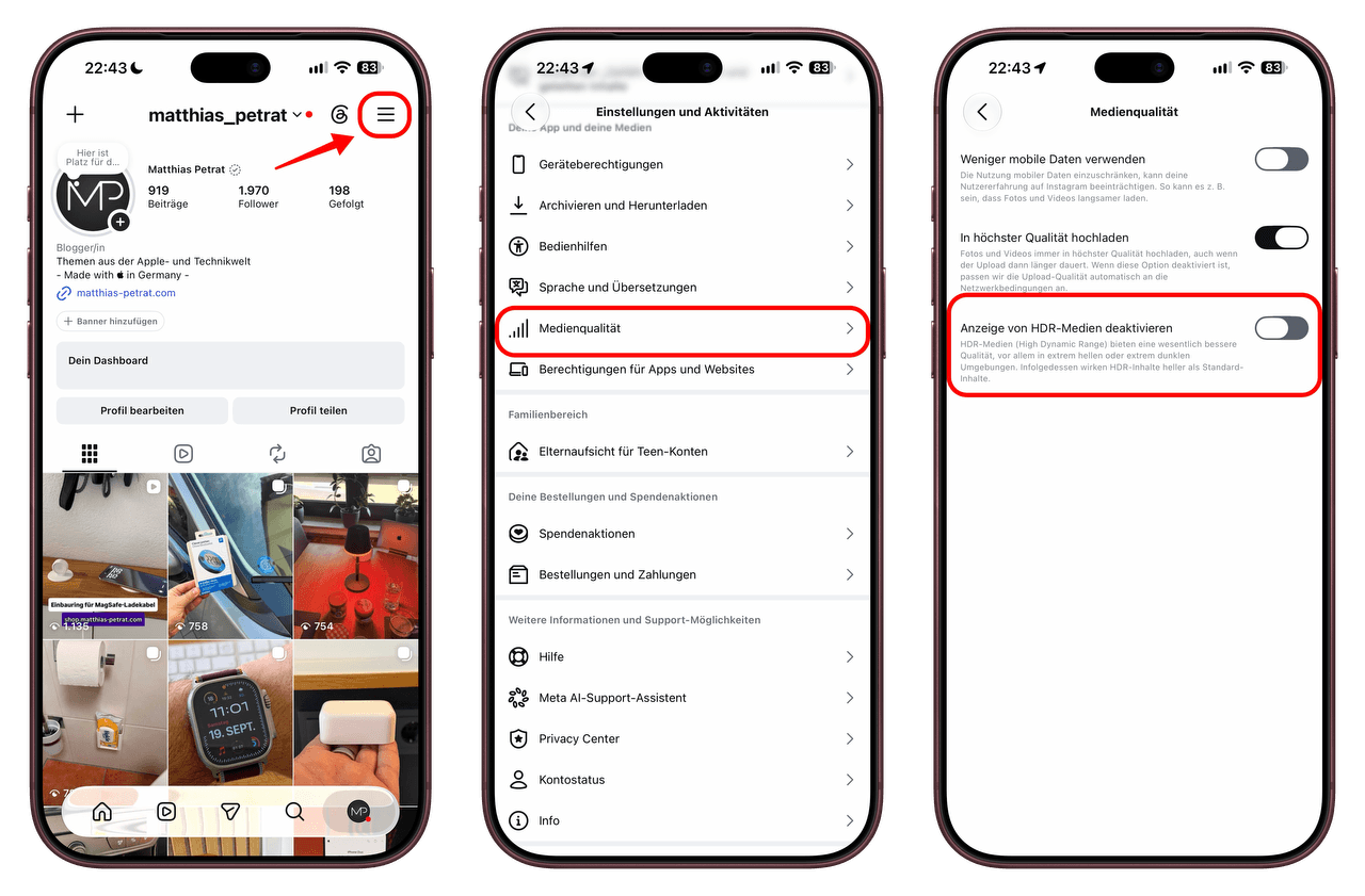 Tipp: Helle HDR-Inhalte in der Instagram-App deaktivieren Tipp: Helle HDR-Inhalte in der Instagram-App deaktivieren